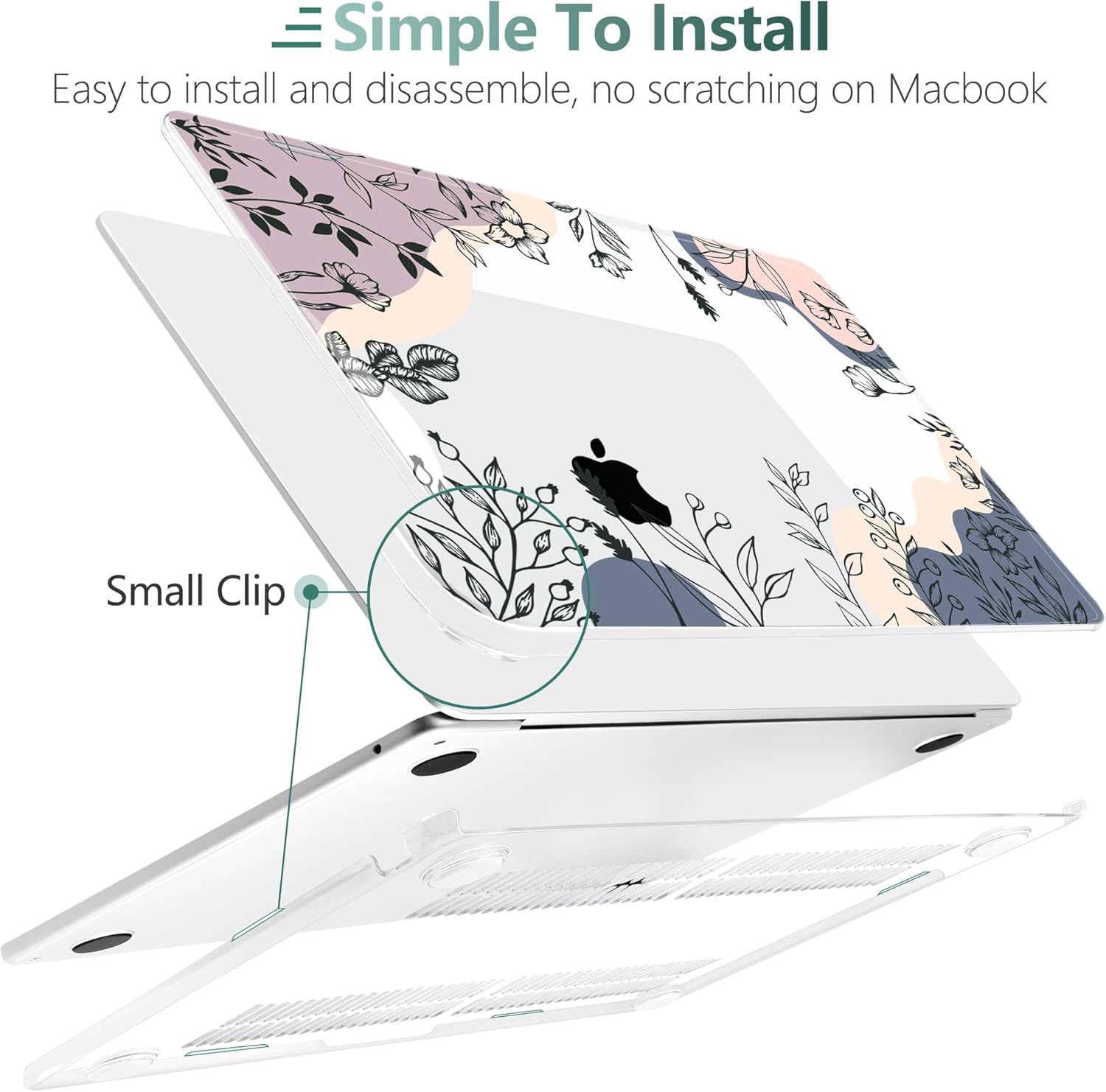 TWOLSKOO Compatible with M4 MacBook Air 13.6 inch Case 2025-2022 Release M4 A3240 M3 A3113 M2 A2681, Plastic Hard Shell & Keyboard Cover & Type C Adapter & Screen Protector, Spring Line Art