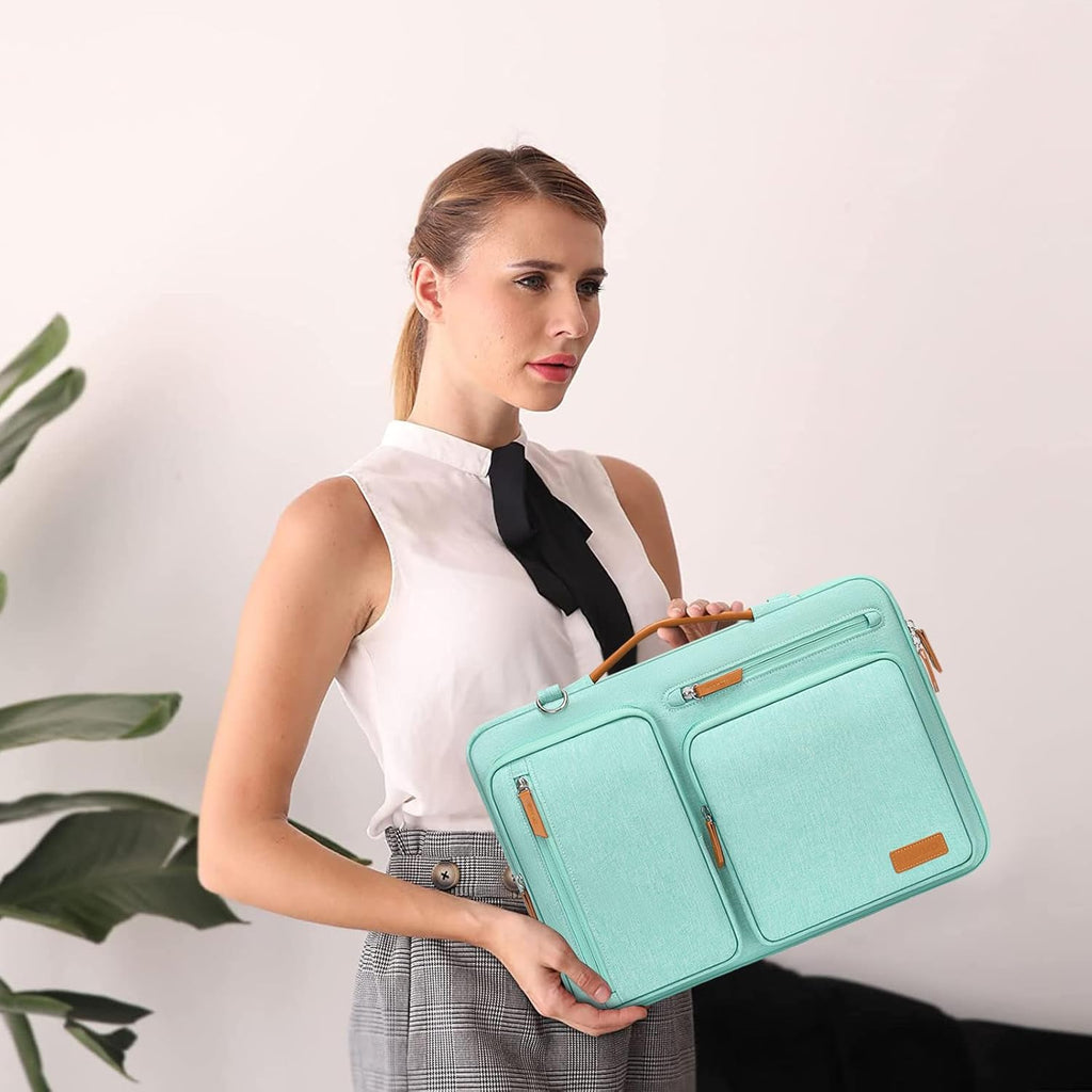 MOSISO 360 Protective Laptop Shoulder Bag,15-15.6 inch Computer Bags Compatible with MacBook Pro 16 inch, HP, Dell, Lenovo, Asus Notebook,Side Open Messenger Bag with 4 Zipper Pockets, Aqua Green