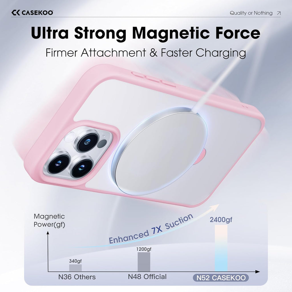 CASEKOO Designed for iPhone 15 Pro Case with Magnetic Invisible Stand [Military Drop Protection] [Compatible with MagSafe] Shockproof Slim Translucent Matte Pro Case 6.1 Inch, Pink