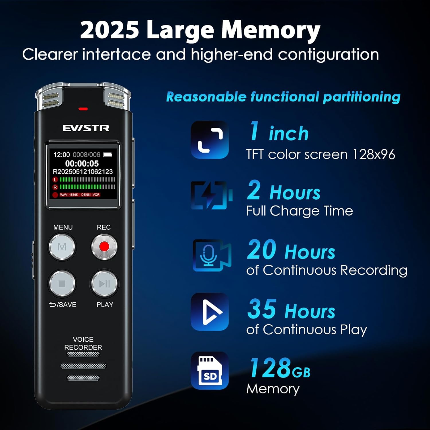 128GB Digital Voice Recorder Voice Activated Recorder with Playback - Upgraded Tape Recorder for Lectures, Meetings, Interviews, Audio Recorder USB Charge, MP3