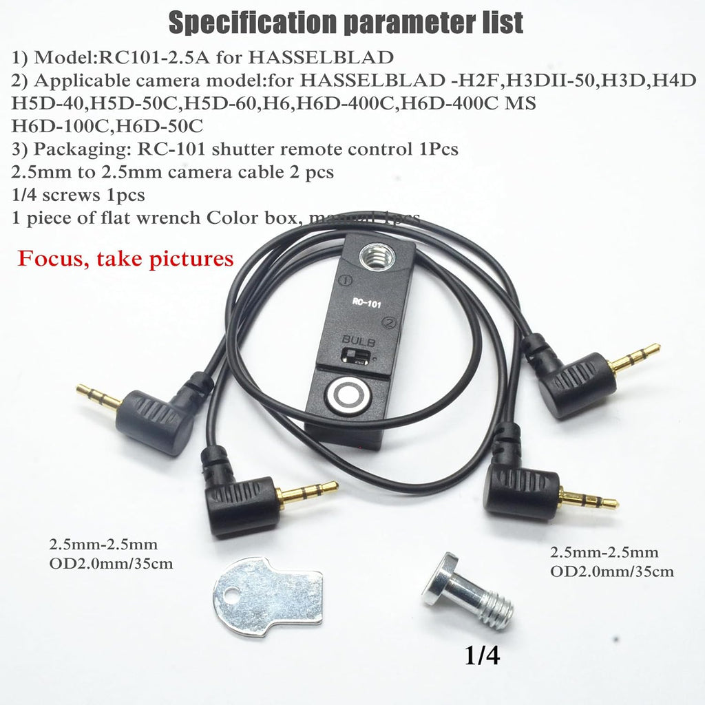 for hasselblad Cable Shutter Cable Release Remote H2F,H3DII,H4D,H5D-40,H6 Two Cameras in sync Button 1/4 Stabilizer Extension Photo Key Accessories. Small Size Control (RC101-2.5A H)