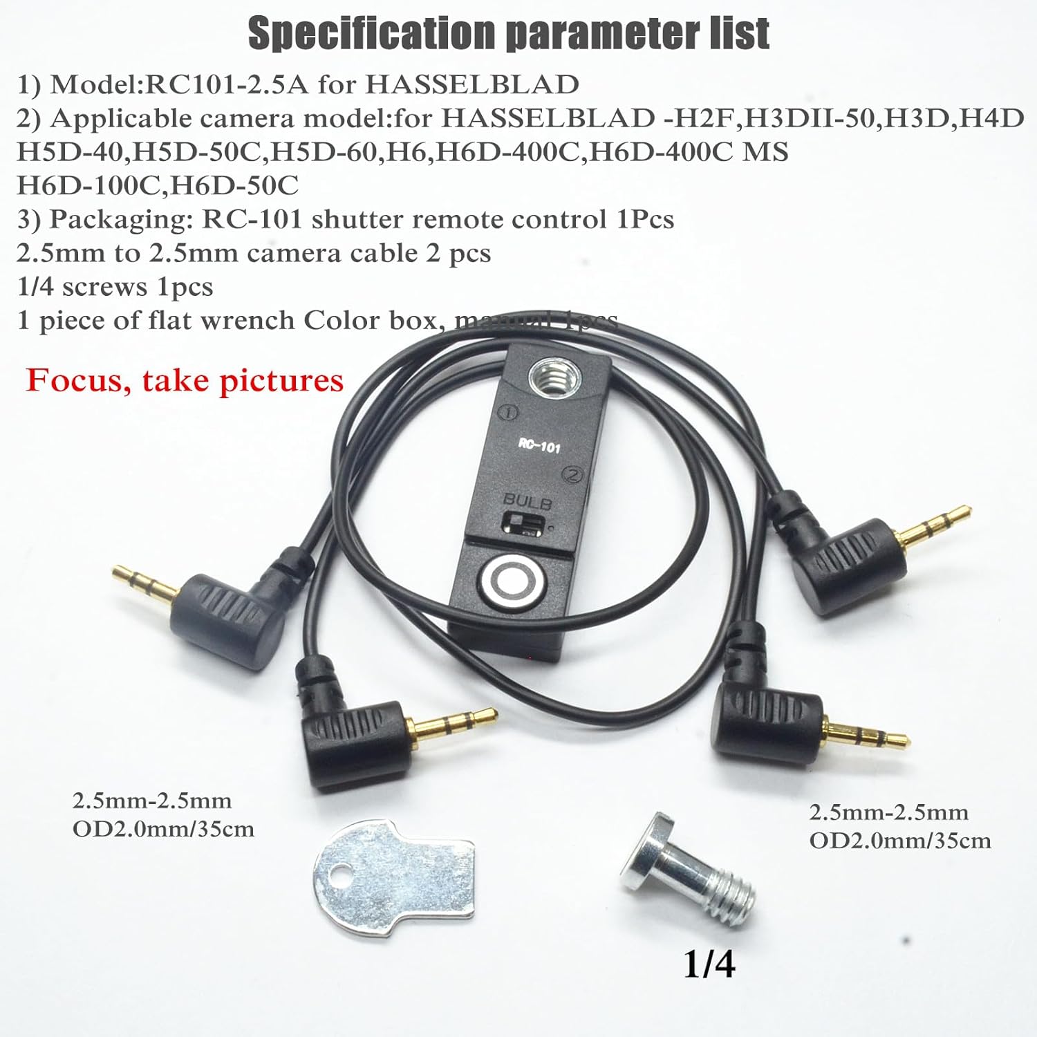 for hasselblad Cable Shutter Cable Release Remote H2F,H3DII,H4D,H5D-40,H6 Two Cameras in sync Button 1/4 Stabilizer Extension Photo Key Accessories. Small Size Control (RC101-2.5A H)