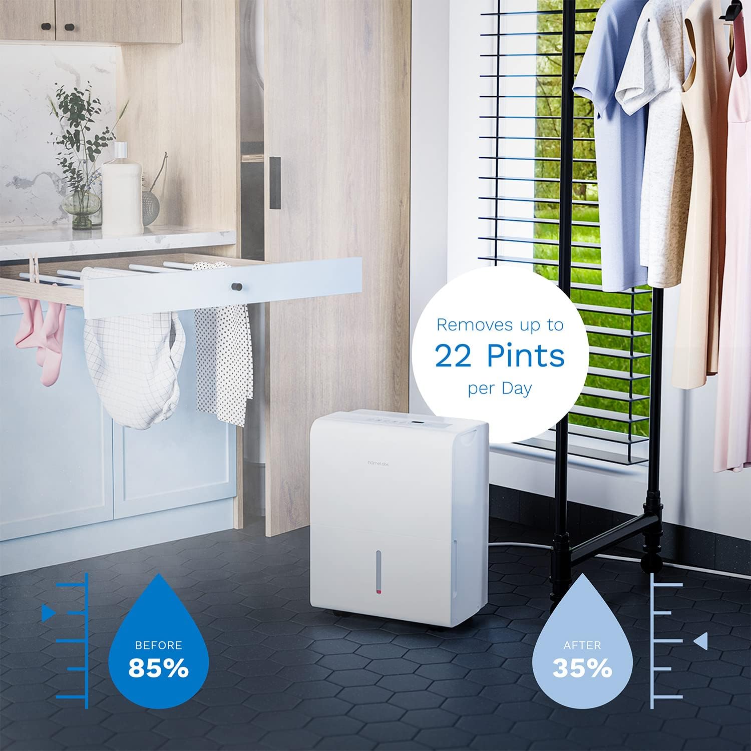 hOmeLabs 1,500 Sq. Ft White Dehumidifier for Medium to Large Rooms and Basements