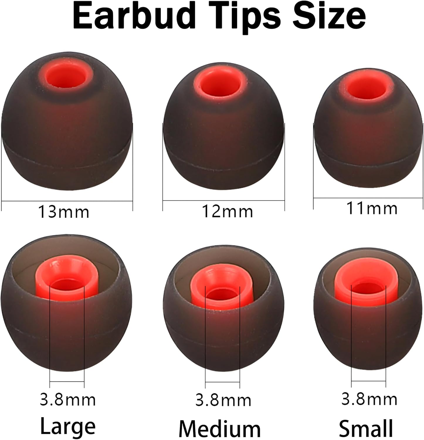 Replacement Earbud Covers - Silicone Ear Tips Fit Most In-Ear Earbuds (Inner Hole 3.8mm - 5.1mm) - 9 Pairs S M L