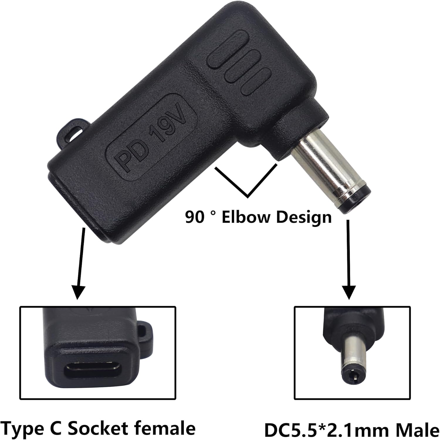 90W PD Type C to DC5521 Power Converter USB C to DC 5521 Laptop Charging Adapter 19V 4A Type C Female to DC 5.5 x 2.1mm Male Power Adapter for Studio and Travel [PD-5521]