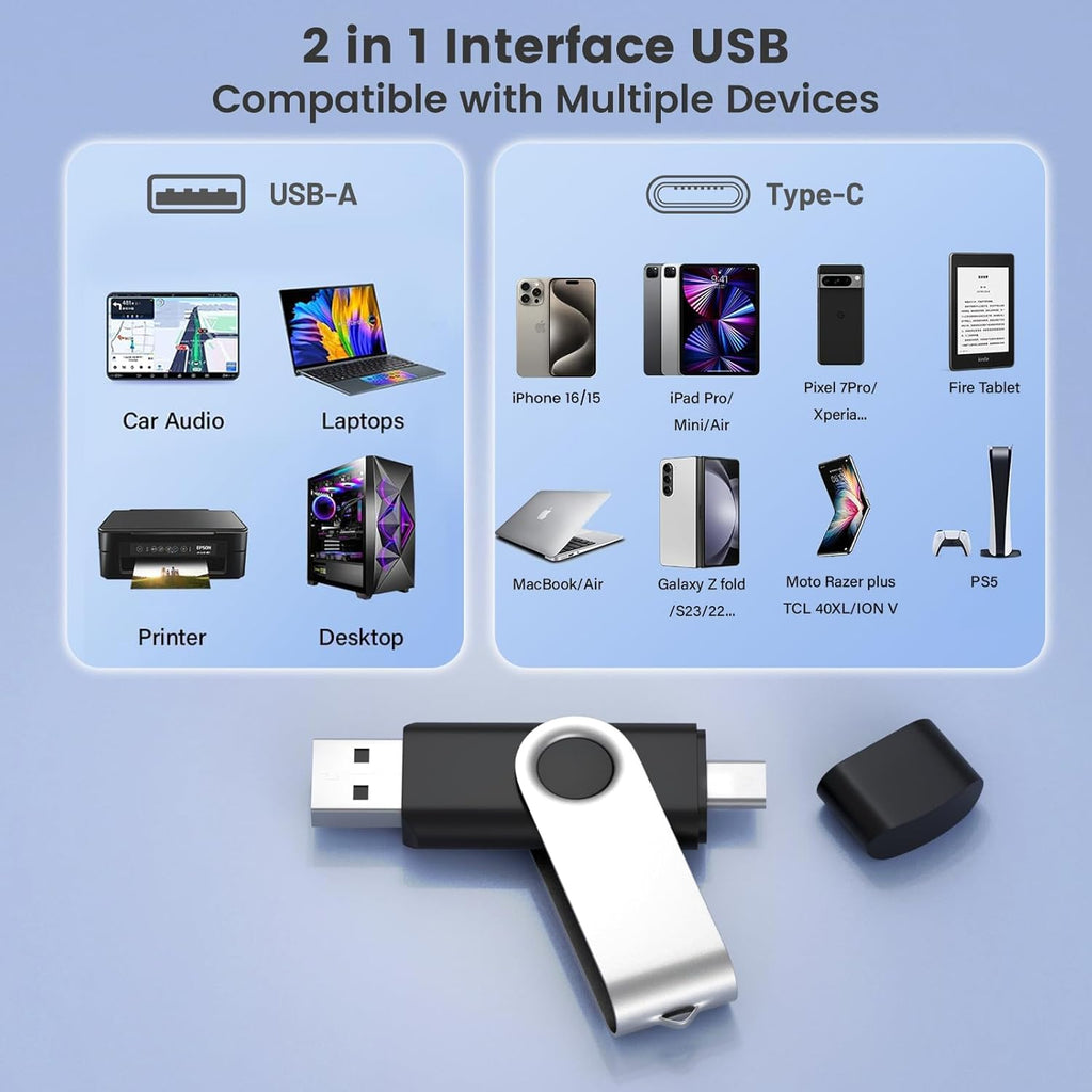 Customizable 1GB Flash Drive 10 Pack, ABLAZE Dual USB 2.0+ Type C Thumb Drives with Logo Personalized USB Memory Sticks (Mixed Colors)