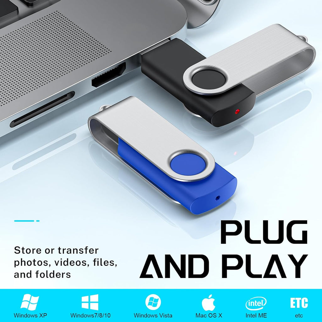 FEBNISCTE Thumb Drive 4GB 10 Pack USB Flash Drives Bulk, Swivel Jump Drive 4 GB Multi-Coloured Pen Drive USB 2.0 Memory Stick with Cords, Data Storage Pendrive 10 Color Assorted Zip Drives