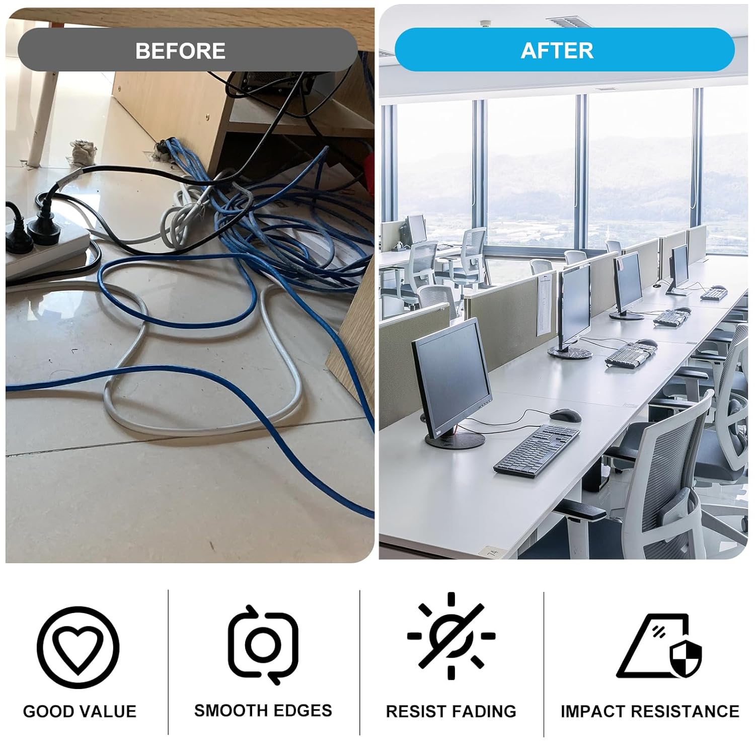 1-3/8" White Desk Grommet, JTemgle Plastic Cable Hole Cover Computer Table Cord Wire Organizer Caps Desktop Cord Management for Home Office TV Stands Tabletops, 5 Pieces