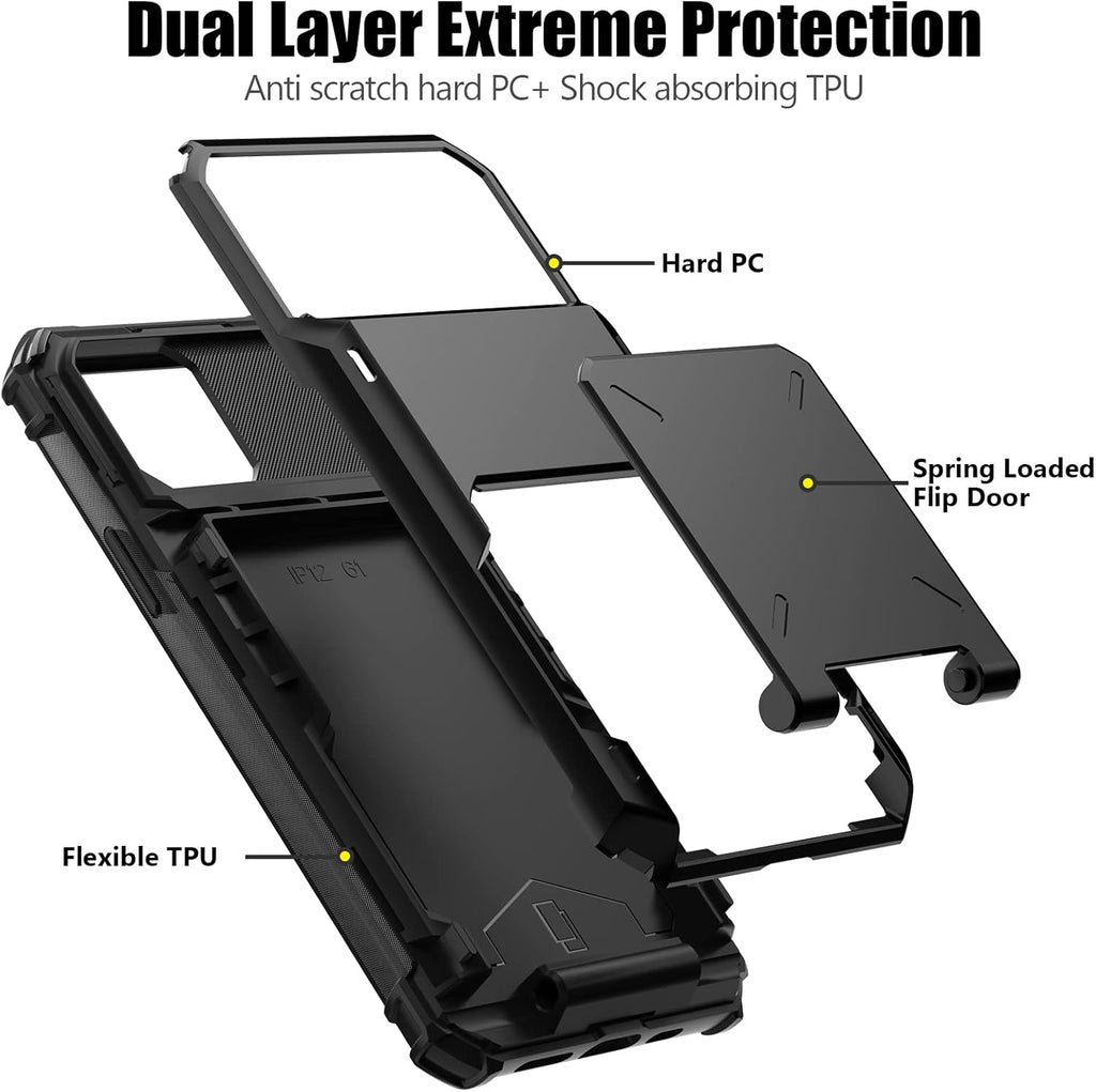 Nvollnoe for iPhone 12/12 Pro Case with Card Holder[Store 5 Cards] Dual Layer Heavy Duty Shockproof iPhone 12 Wallet Case with Hidden Card Slot Large Storage Cover for iPhone 12(Black)