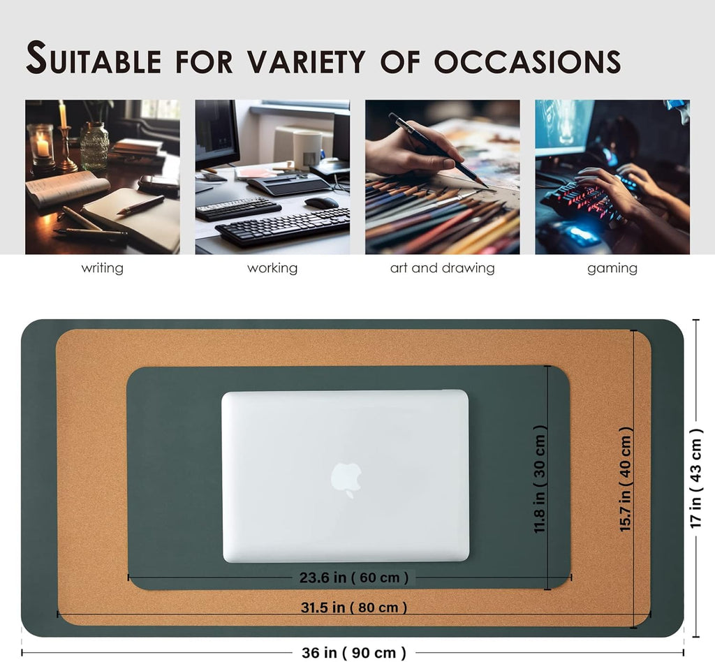 Compact Cork Desk Mat - Small Dual-Sided Desk Pad for Office and Home - Desk Organization and Accessories - Ideal for Large Mouse Pad and Small Desk Mats on Top of Desks(Dark Green,23.6"x 11.8")