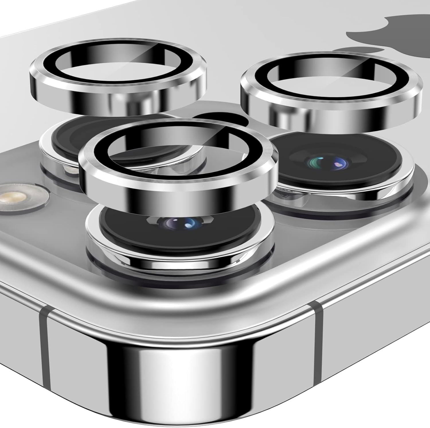 YWXTW Designed for iPhone 14 Pro Max Camera Lens Protector, for iPhone 14 Pro Camera Lens Protector, Individual Metal Anti Scratch HD Clear Case Friendly Tempered Glass Camera Cover, 1 Set (Silver)