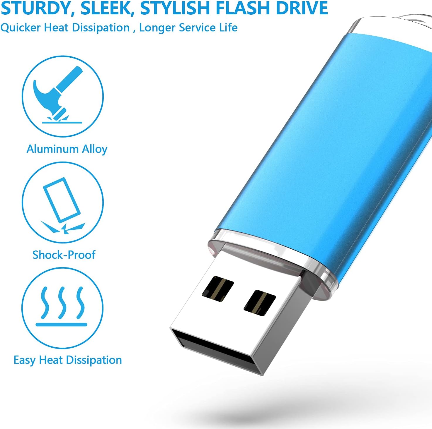 KOOTION Flash Drive 8GB 10 Pack USB 2.0 Thumb Drive Capped Memory Stick Jump Drive, Blue