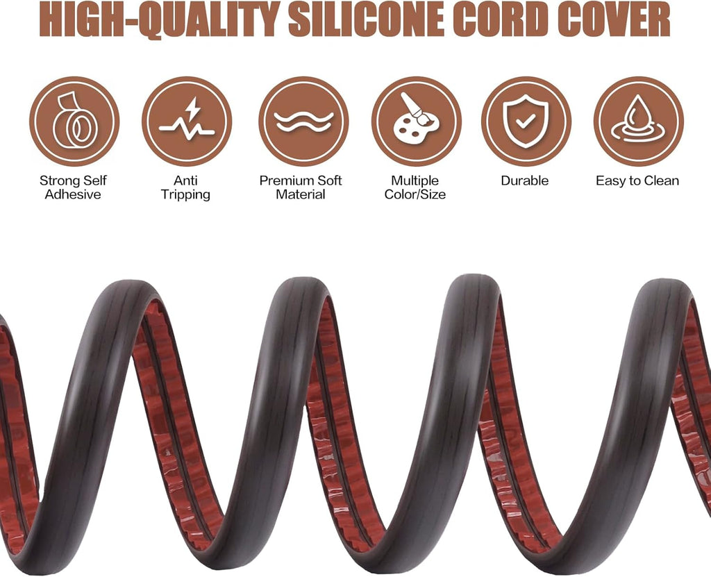 Floor Cord Cover Self Adhesive Cord Hider,10FT Cable Management, Extension Strip Protector for Wires, Prevent Cable Trips for Offices, Gyms, Exhibitions Cavity:0.51"(W) x 0.3"(H) Black Wood