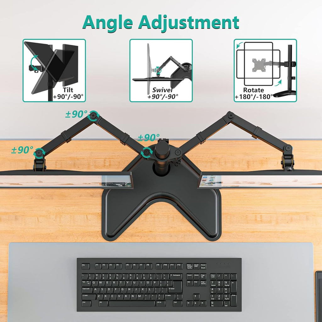 WALI Dual Monitor Stand for Desk, Monitor Stands for 2 Monitors up to 27 inch, Dual Monitors Mount Fits up to 22lbs, Free Standing Full Motion Dual Monitors Arm for Desk (MF002), Black