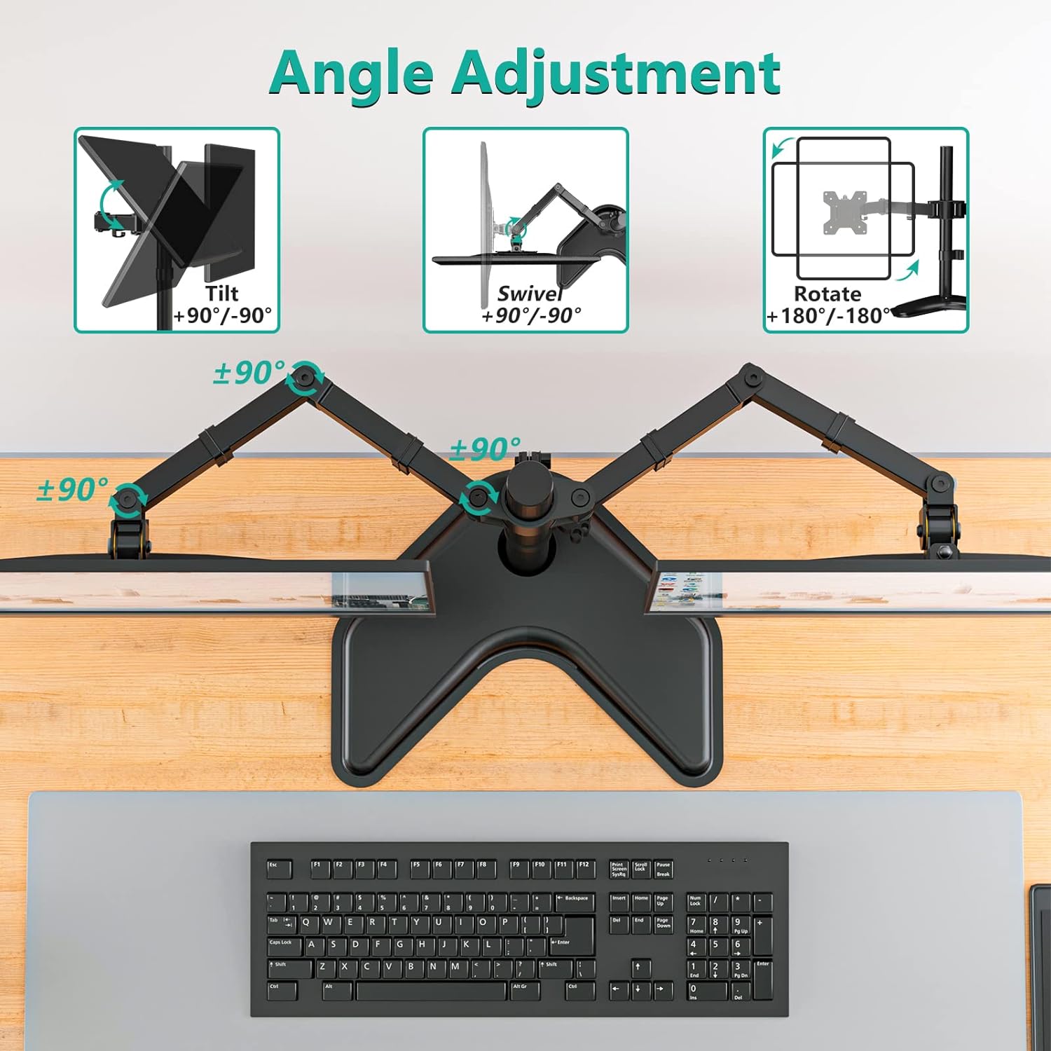 WALI Dual Monitor Stand for Desk, Monitor Stands for 2 Monitors up to 27 inch, Dual Monitors Mount Fits up to 22lbs, Free Standing Full Motion Dual Monitors Arm for Desk (MF002), Black