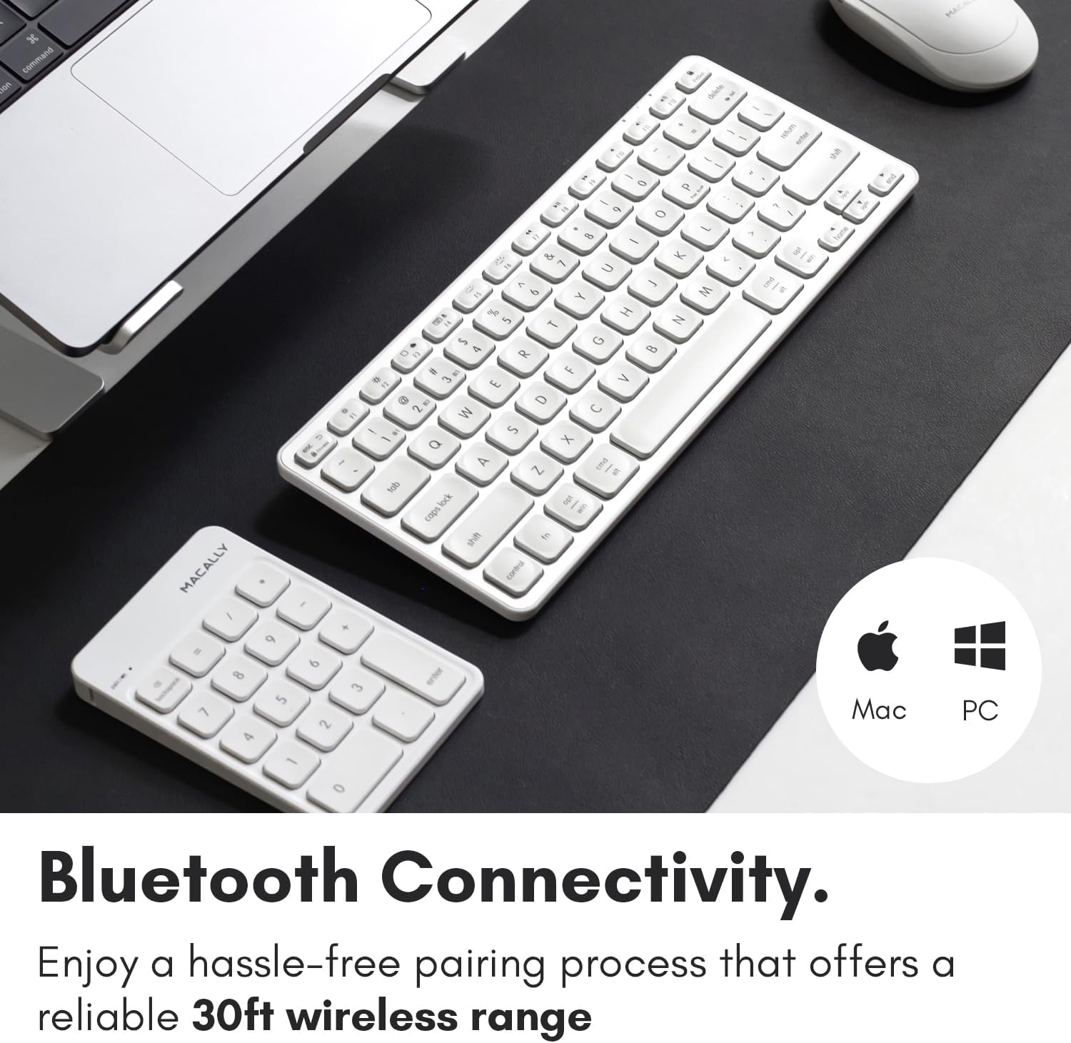 Macally Bluetooth Number Pad for Laptop, Apple, Mac, iMac, MacBook Pro/Air, Ipad, Windows PC, Tablet, or Desktop Computer - Rechargeable 18 Key Wireless Numeric Keypad - White Bluetooth 10 Key Numpad