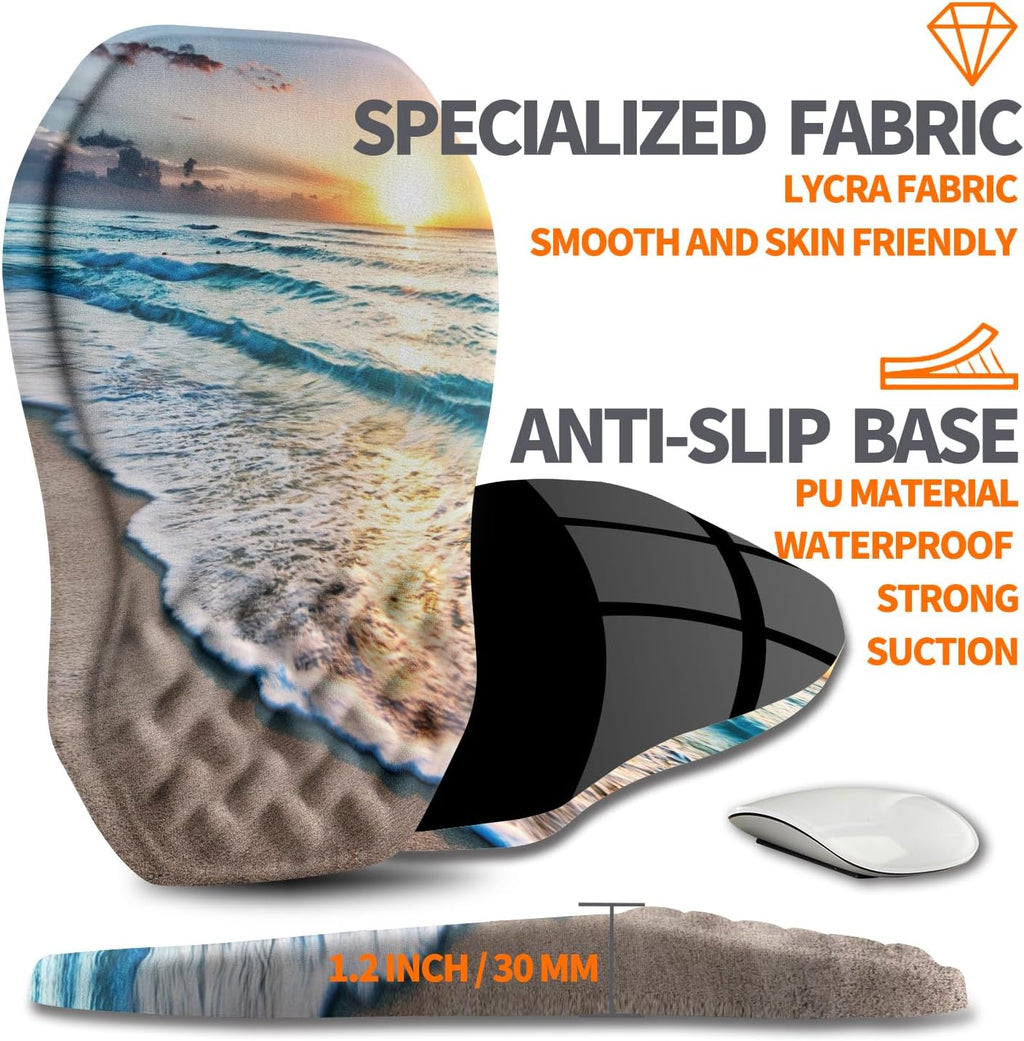 Ergonomic Slope Mouse Pad Wrist Support, Wrist Rest Mousepad for Carpal Tunnel Pain Relief with Massage Bulge and Slow Rebound Memory Foam (12x8 inch, Sunrise Beach)