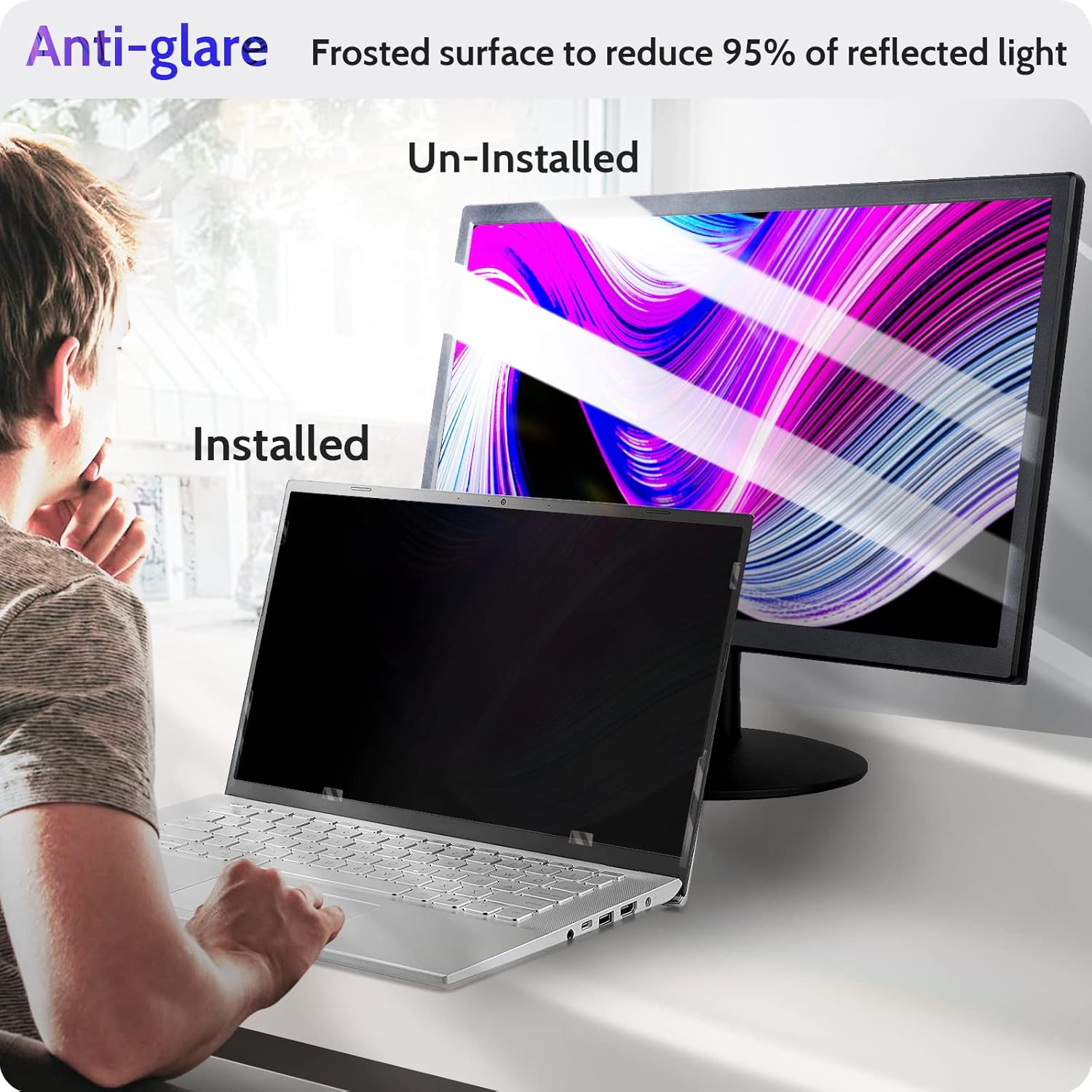 14 Inch Laptop Privacy Screen Compatible with Lenovo Hp Dell Acer Asus Thinkpad Envy Xps Computer 16:10 Aspect, Removable Anti Glare Blue Light Filter Protector, 14inch Monitor Security Shield