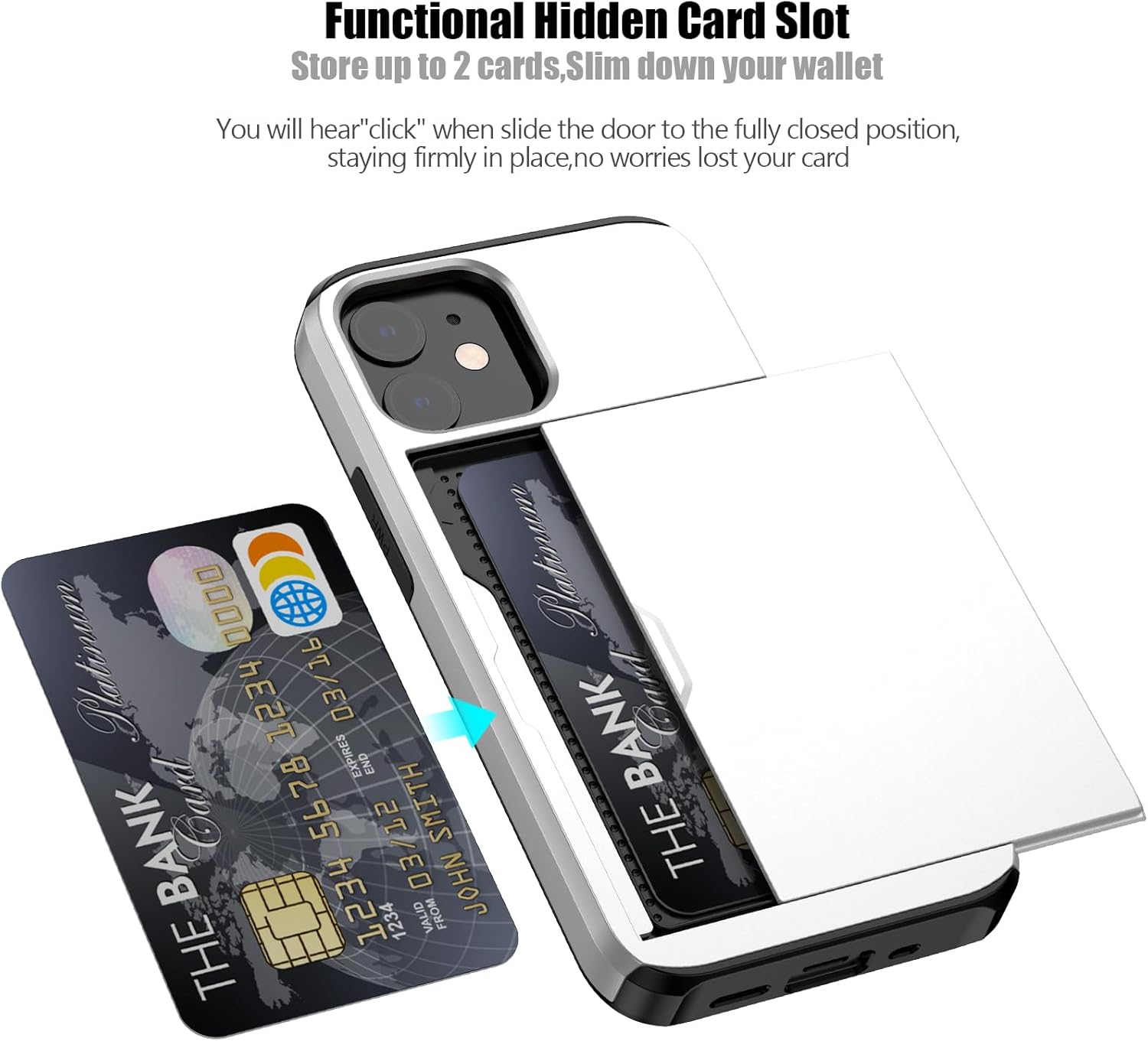 Nvollnoe for iPhone 12 Mini Case with Card Holder Heavy Duty Protective Dual Layer Shockproof Hidden Card Slot Slim Wallet Case for iPhone 12 Mini for Men&Women(White)