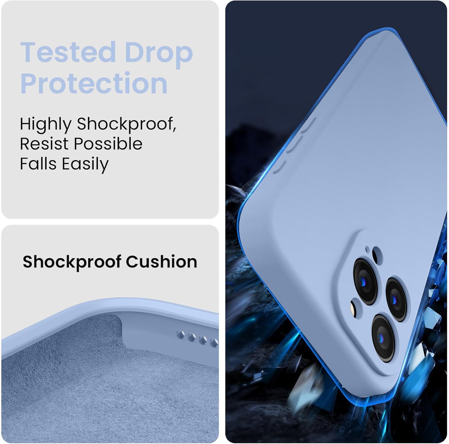 FireNova Designed for iPhone 15 Pro Case, Silicone Upgraded [Camera Protection] Phone Case with [2 Screen Protectors], Soft Anti-Scratch Microfiber Lining Inside, 6.1 inch, Light Blue