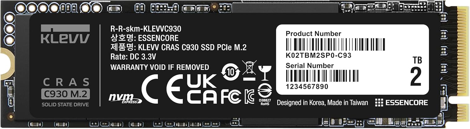 KLEVV CRAS C930 2TB M.2 2280 NVMe PCIe Gen4x4 Internal Gaming SSD Aluminium Heatsink Included, Compatible with PS5, up to 7400MB/s with DRAM Cash (K02TBM2SP0-C93)