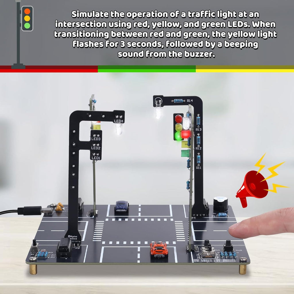 MIOYOOW LED Traffic Light Simulation Soldering Practice Kit, DIY Traffic Signal Light Circuit Board Soldering Kit with Sounds, STEM Educational Electronics Projects for Home and School Learning