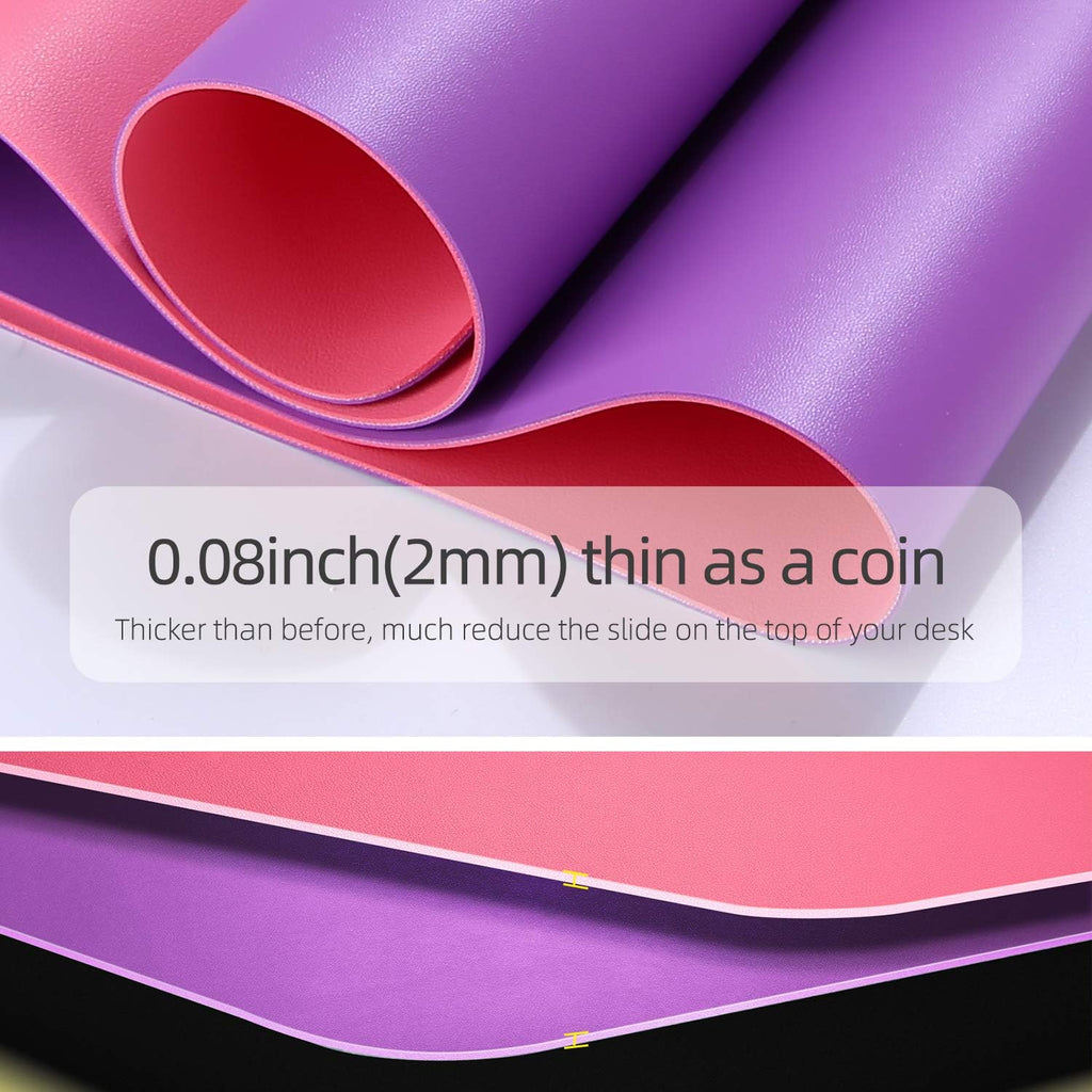 YSAGi Multifunctional Office Desk Pad, Ultra Thin Waterproof PU Leather Mouse Pad, Dual Use Desk Writing Mat for Office/Home (31.5" x 15.7", Aconite Violet+Eosine Pink)