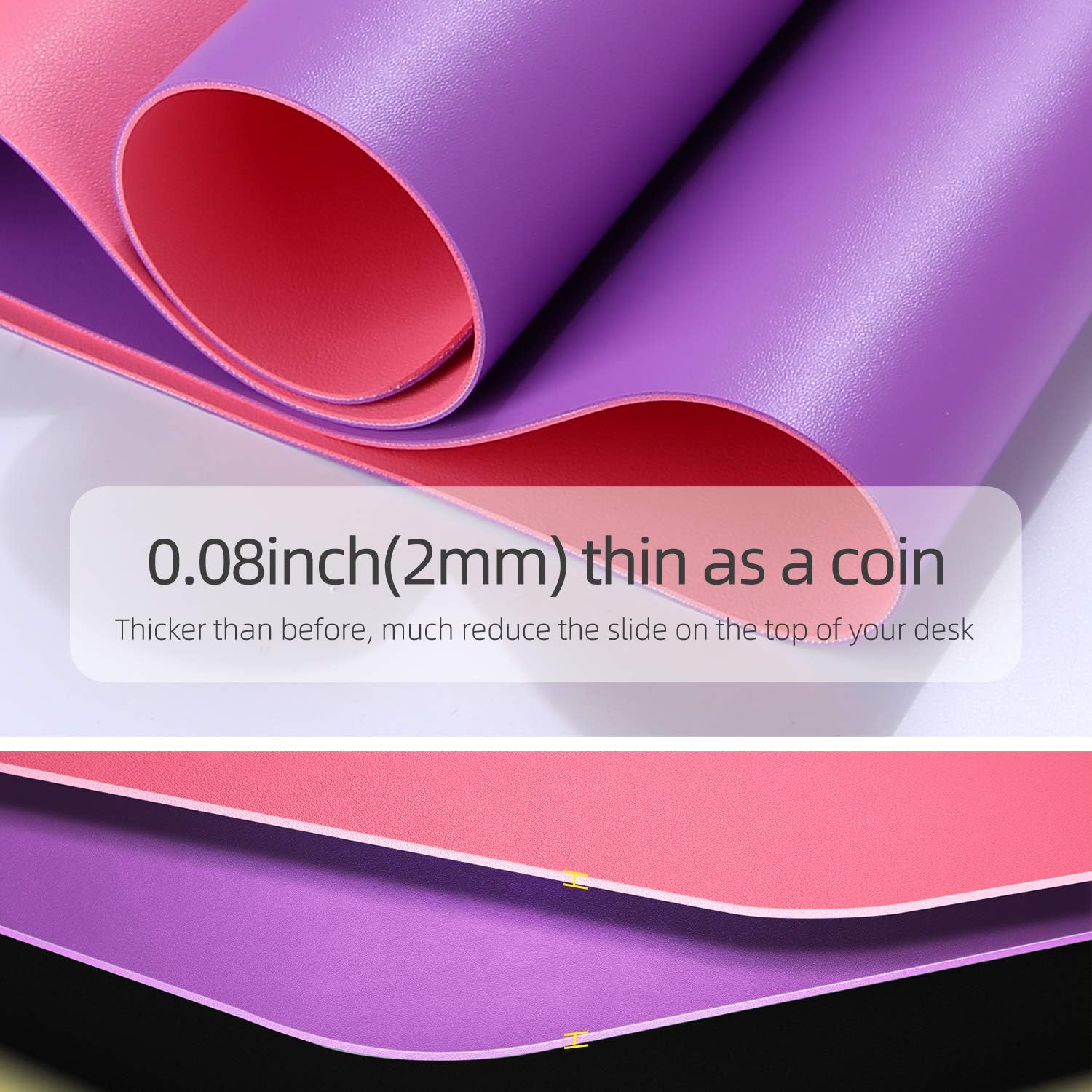 YSAGi Multifunctional Office Desk Pad, Ultra Thin Waterproof PU Leather Mouse Pad, Dual Use Desk Writing Mat for Office/Home (31.5" x 15.7", Aconite Violet+Eosine Pink)