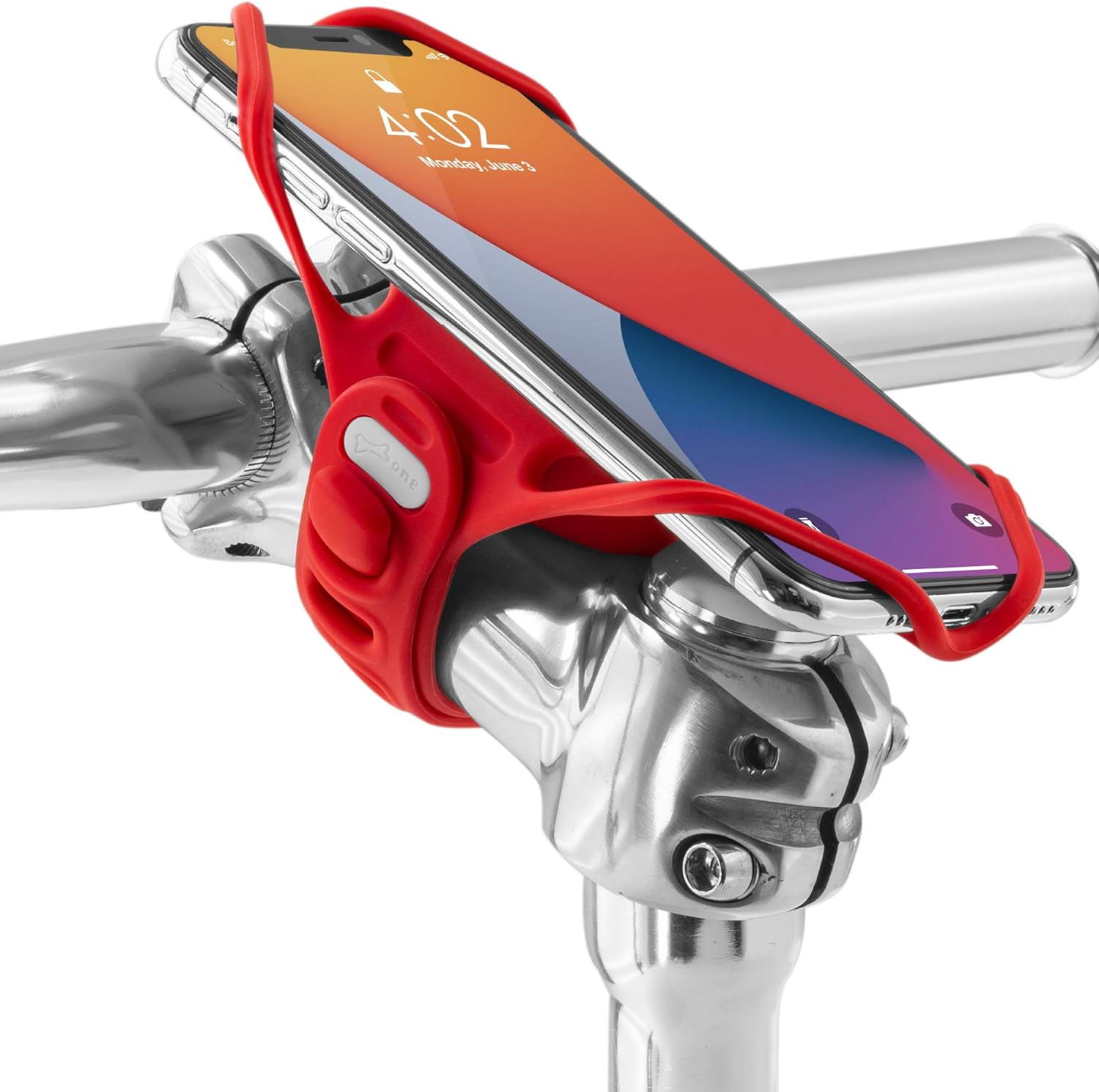 BONE】 Bike Tie Pro 4 Bike Phone Mount Bicycle Phone Holder for Stem Mounting 4.7"-7.2" Cell Phones, Ultra Light Phone Mount for Bike Motorcycle, Designed for Road Touring Bicycle Accessories - Red