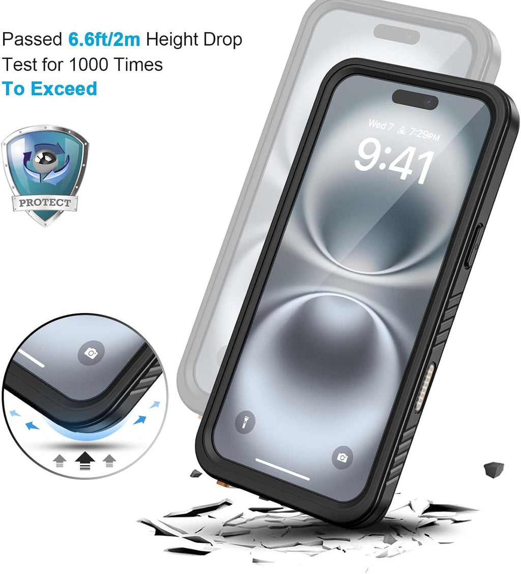 Lanhiem for iPhone 16 Plus Case, IP68 Waterproof Dustproof Shockproof Cases with Built-in Screen Protector, 360 Full Body Heavy Duty Rugged Phone Cover for iPhone 16 Plus - 6.7 inch (Black/Clear)