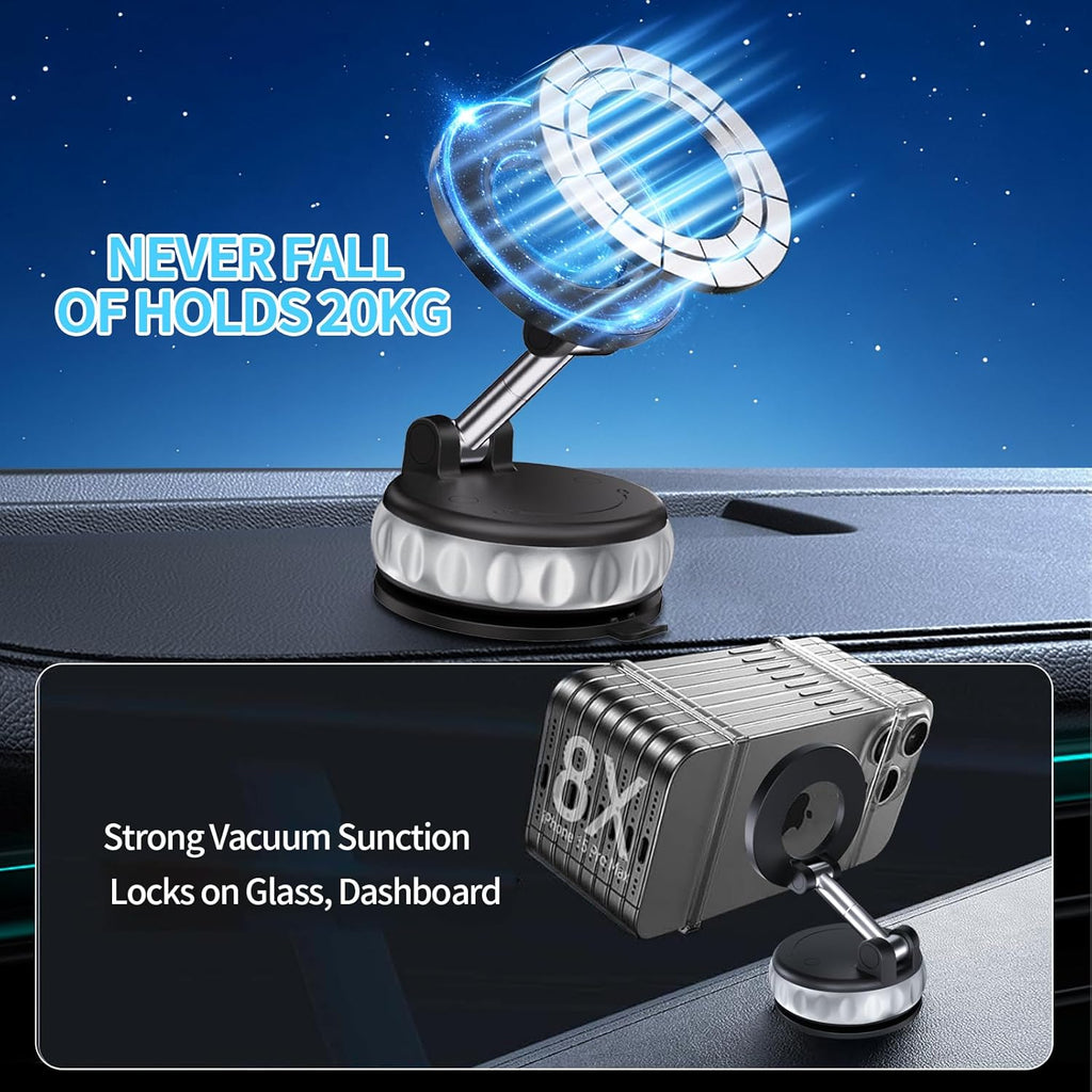Vacuum Suction Magnetic Phone Holder, 2025 Upgraded Foldable Retractable Suction Cup Mount Magnetic Phone Mount for Your Car, 360° Adjustable Cell Phone Stand for Cars /Gyms/Mirrors/Smooth Surface