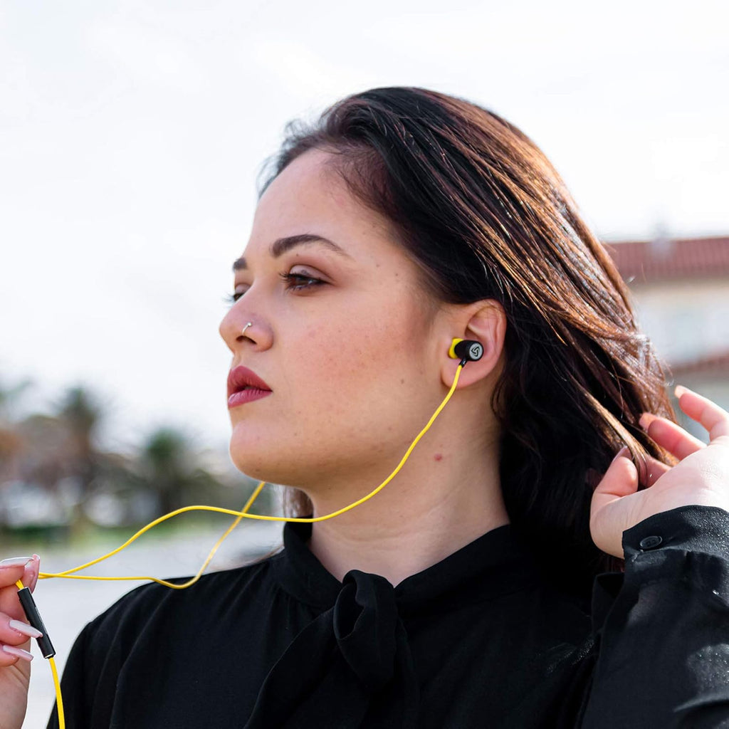 LUDOS Ultra Wired Earbuds in-Ear Headphones, 5 Years Warranty, Earphones with Microphone, Noise Isolating Ear Buds, Memory Foam for iPhone, Samsung, School Students, Kids, Women, Small Ears - Yellow