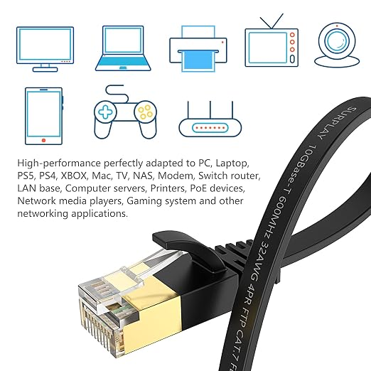 Cat7 3FT-5Pack Ethernet Cable Flat-Black-10Gbps High Speed Ultra Slim Network - Image 7