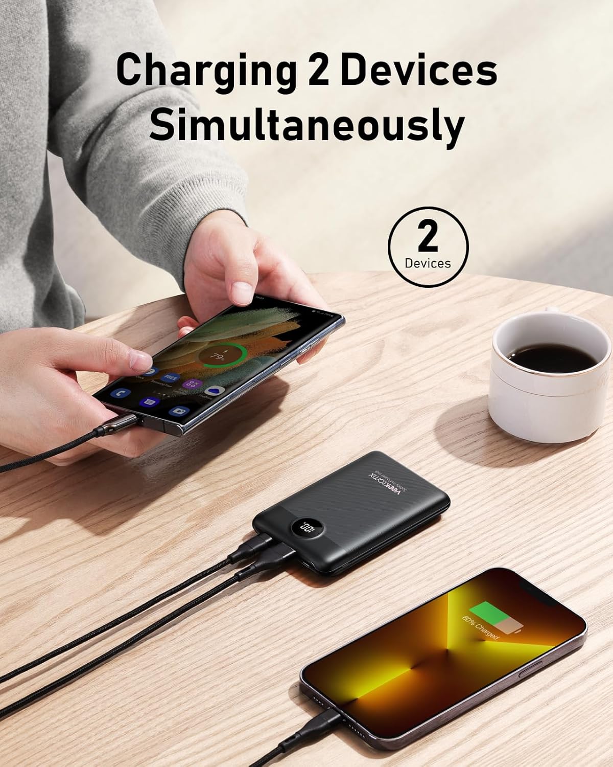 VEEKTOMX Small Portable Charger, Mini Power Bank 10000mAh, PD 22.5W Fast Charging USB-C Battery Bank, Travel Essentials Dual Voltage External Portable Powerbank for iPhone/Samsung/Google Pixel, Black