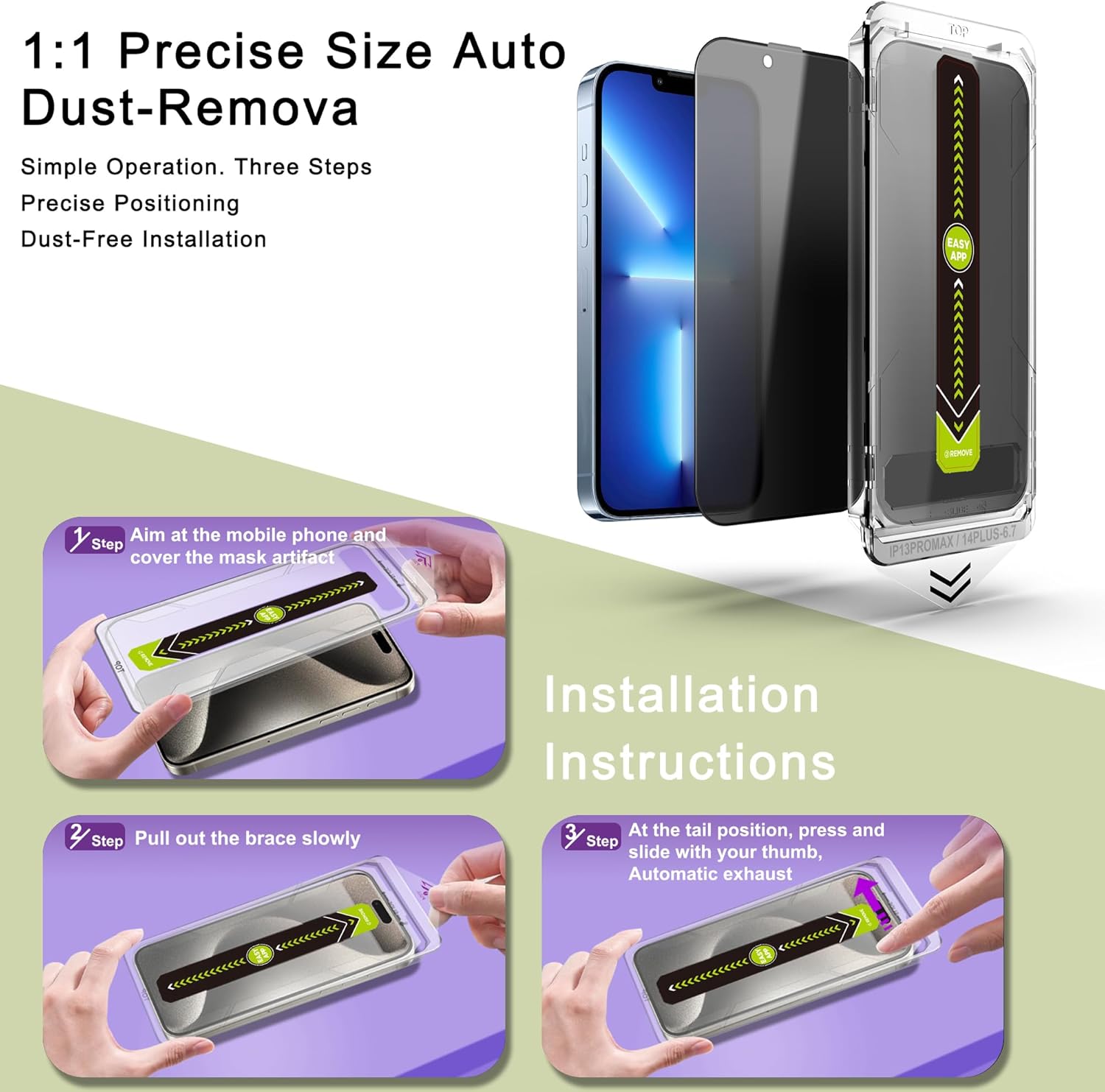 (2-Pack Anti-Spy Privacy Screen Protector for iPhone 13 Pro Max/14 Plus(6.7-Inch),9H Tempered Glass,Full Coverage,Anti-Fingerprint,Auto Dust Removal,Bubble-Free,Easy Installation