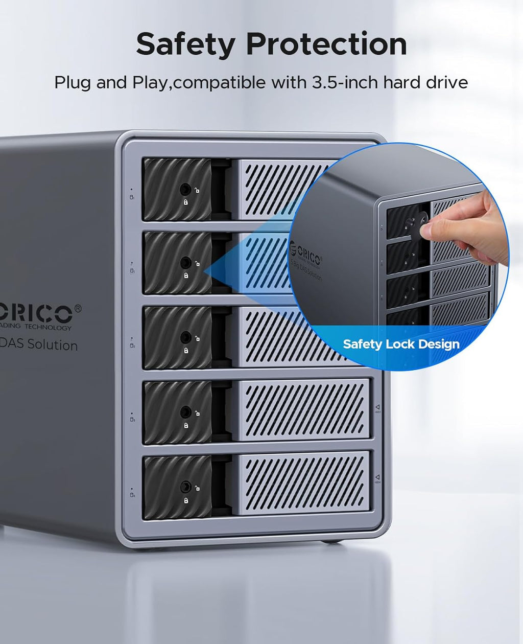 ORICO 5 Bay DAS Hard Drive Enclosure USB 3.0 for SATA 3.5 inch SSDs HDDs Bracket-Free External Hard Drive Bay Max up to 110TB ( Alluminum Alloy) -9858U3