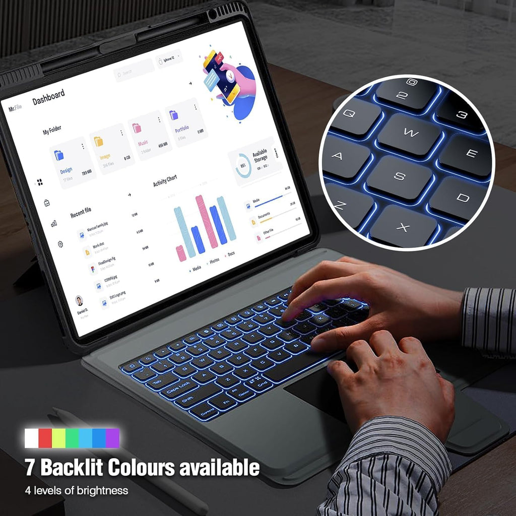 Nillkin iPad Pro 13 inch Case with Keyboard M4 2024, Slide Camera Cover, iPad Pro 13 Case with Pencil Holder and 7 Colors Backlit Wireless Detachable Keyboard, Multi-Touch Trackpad