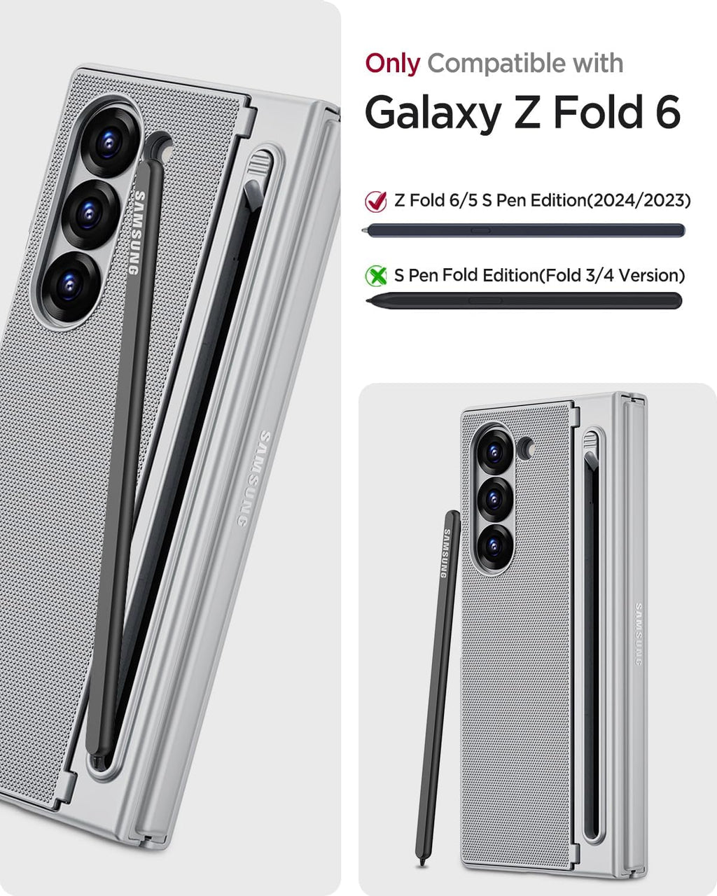 Miimall for Galaxy Z Fold 6 Case with S Pen Holder Slot [Military Grade Drop] [Built-in Privacy Screen & Invisible Kickstand] Slim Thin Protective Phone Case for Galaxy Z Fold 6 5G Cover Silver