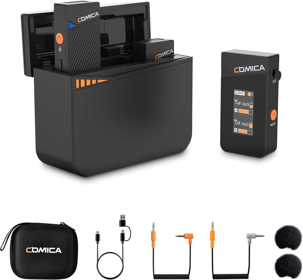 COMICA Vimo C3 Wireless Lavalier Microphone with Noise Cancellation, 656ft Transmission, Gain Control, Compact Wireless Lapel Microphone for DSLR Cameras/Android/Live-Streaming/Vlogging/YouTube