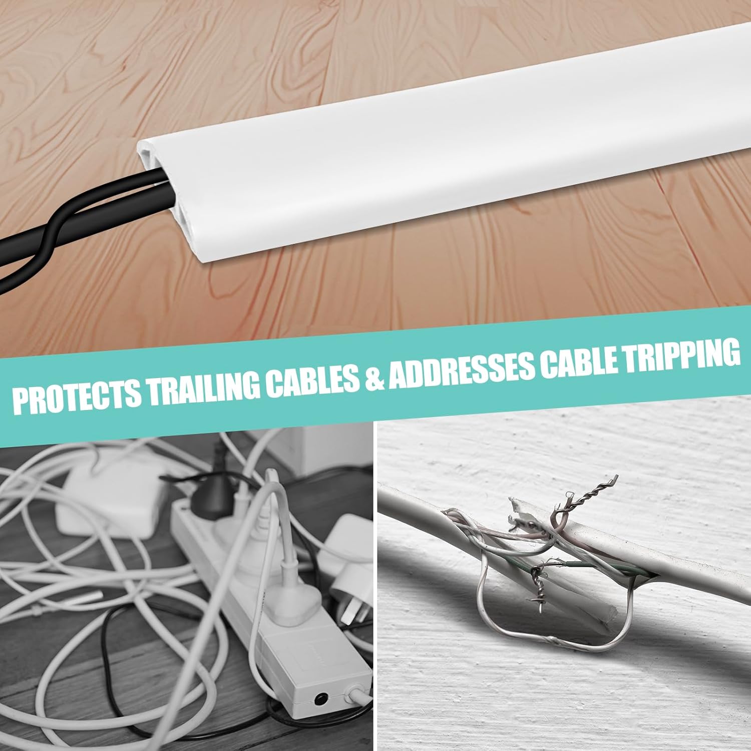Floor Cord Cover Self Adhesive Cord Hider,20FT Cable Management, Extension Strip Protector for Wires, Prevent Cable Trips for Offices, Gyms, Exhibitions Cavity:0.39"(W) x 0.27"(H) White