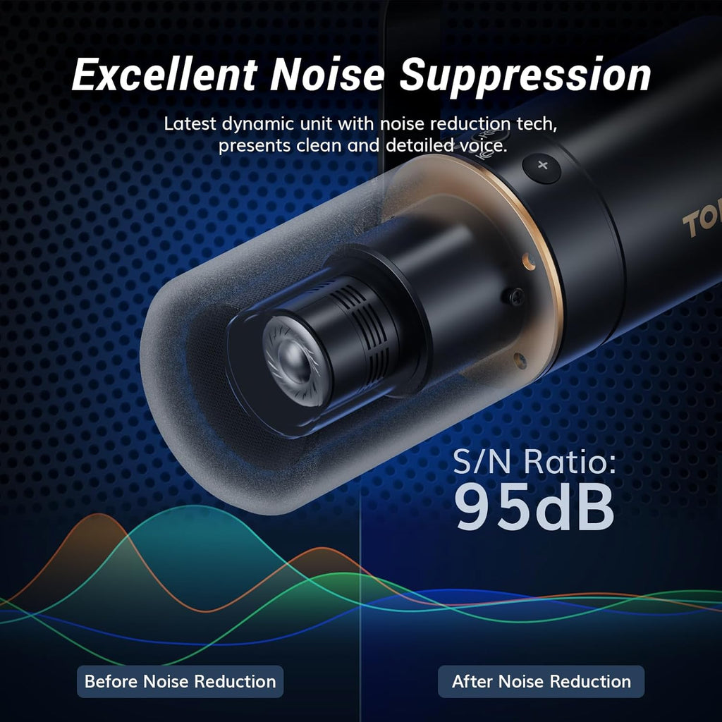 TONOR Dynamic Microphone, XLR/USB Microphone for Podcast, Recording, Streaming, Gaming, XLR Cardioid Studio Mic with Quick Mute, 3.5mm Headphone Jack, Volume Control, Mic with Boom Arm, White, TD510+