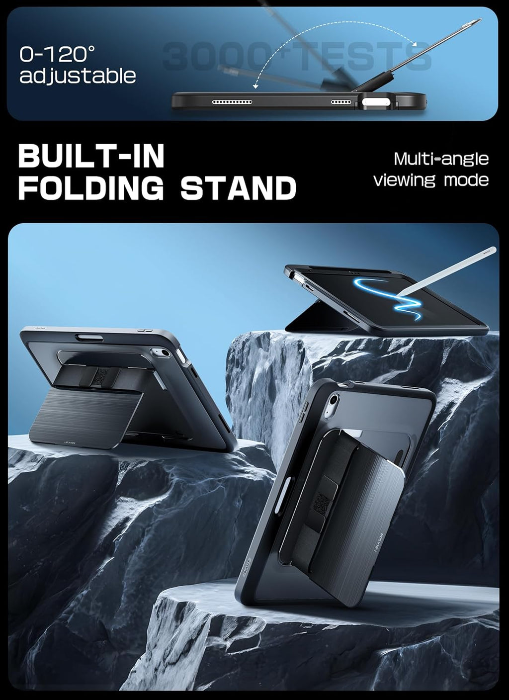 i-Blason Grip for iPad A16 11th Generation Case 11'' 2025/ iPad 10th Generation Case [Hand Strap] [Screen Protector] [Metal Stand & Pencil Holder] Full-Body Rugged Bumper Protective Cover (Black)