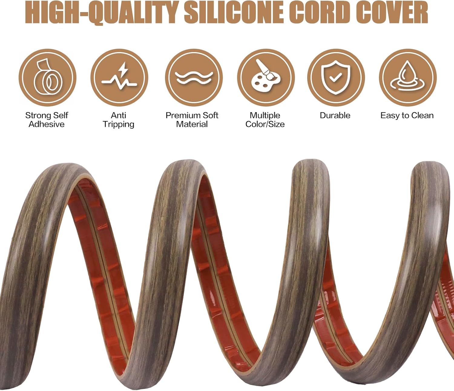 Floor Cord Cover Self Adhesive Cord Hider,10FT Cable Management, Extension Strip Protector for Wires, Prevent Cable Trips for Offices, Gyms, Exhibitions Cavity:0.3"(W) x 0.28"(H) Wood Walnut