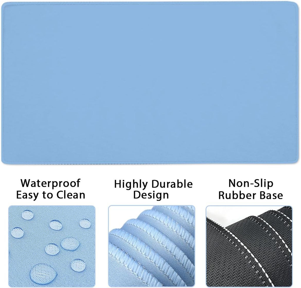 Large Keyboard Mouse Pad Set, Extended Mouse Pad+Keyboard Wrist Rest Support, Memory Foam Ergonomic Easy Typing, 4Pcs (35.4×15.14 in) Desk Pad Set for Home Office Study Game - Blue