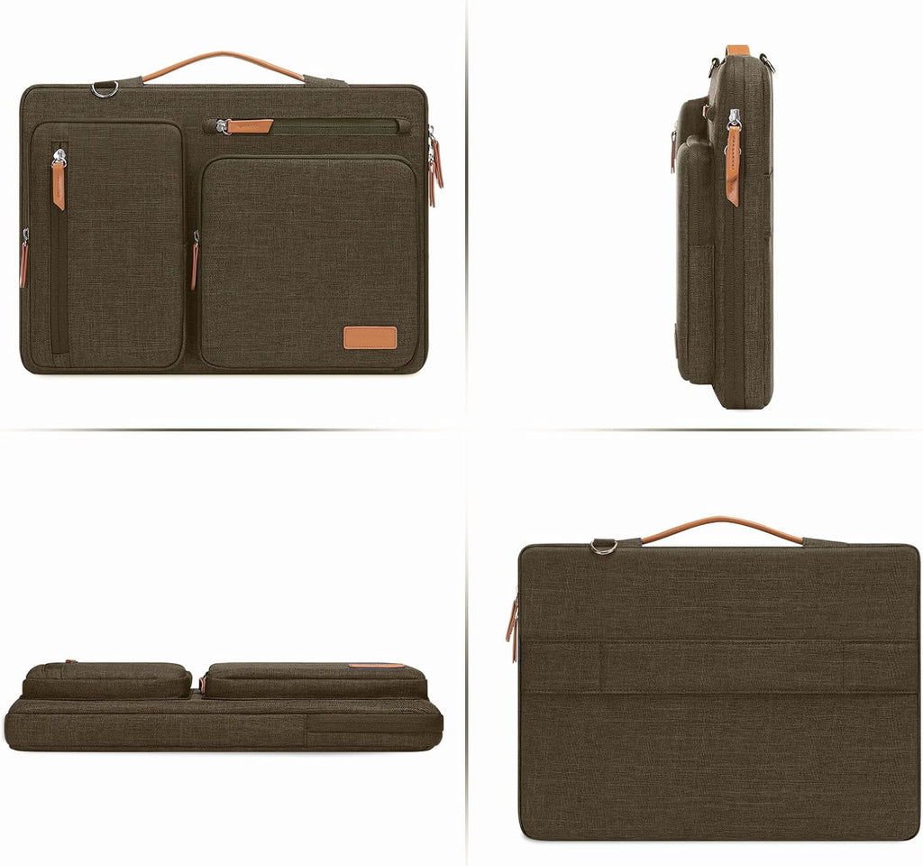 MOSISO 360 Protective Laptop Shoulder Bag,15 inch Computer Bag Compatible with MacBook Air M4 M3 M2/Pro A1990 A1707, Dell XPS Plus,Side Open Messenger Bag with 4 Zipper Pockets&Handle, Carob Brown