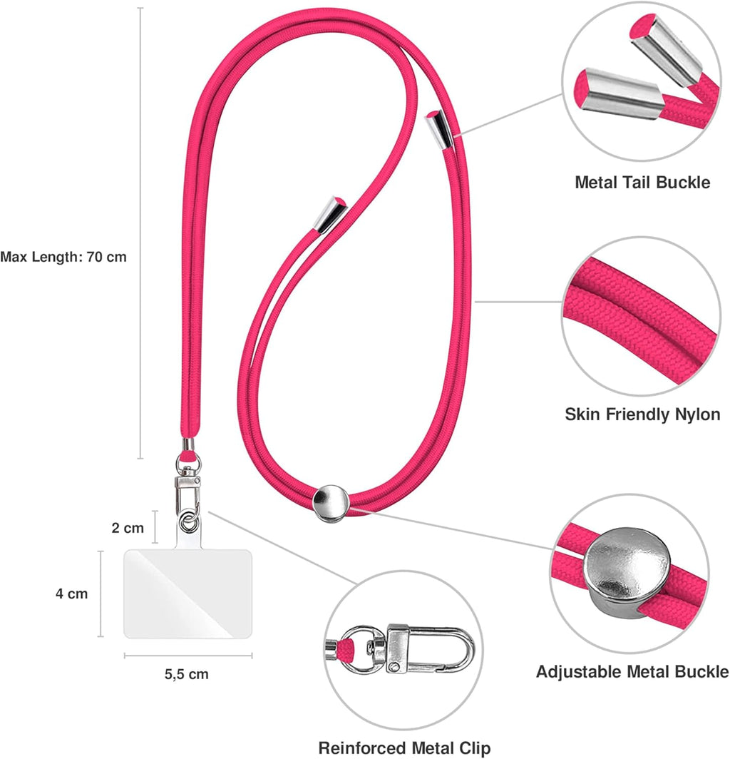 Cell Phone Lanyard [Fuchsia] - Comfortable Universal Smartphone Lanyard - Easy to Use Neck Phone Holder [Clear Patch] - Adjustable Length Phone Strap Crossbody - Fits All Mobile Phones