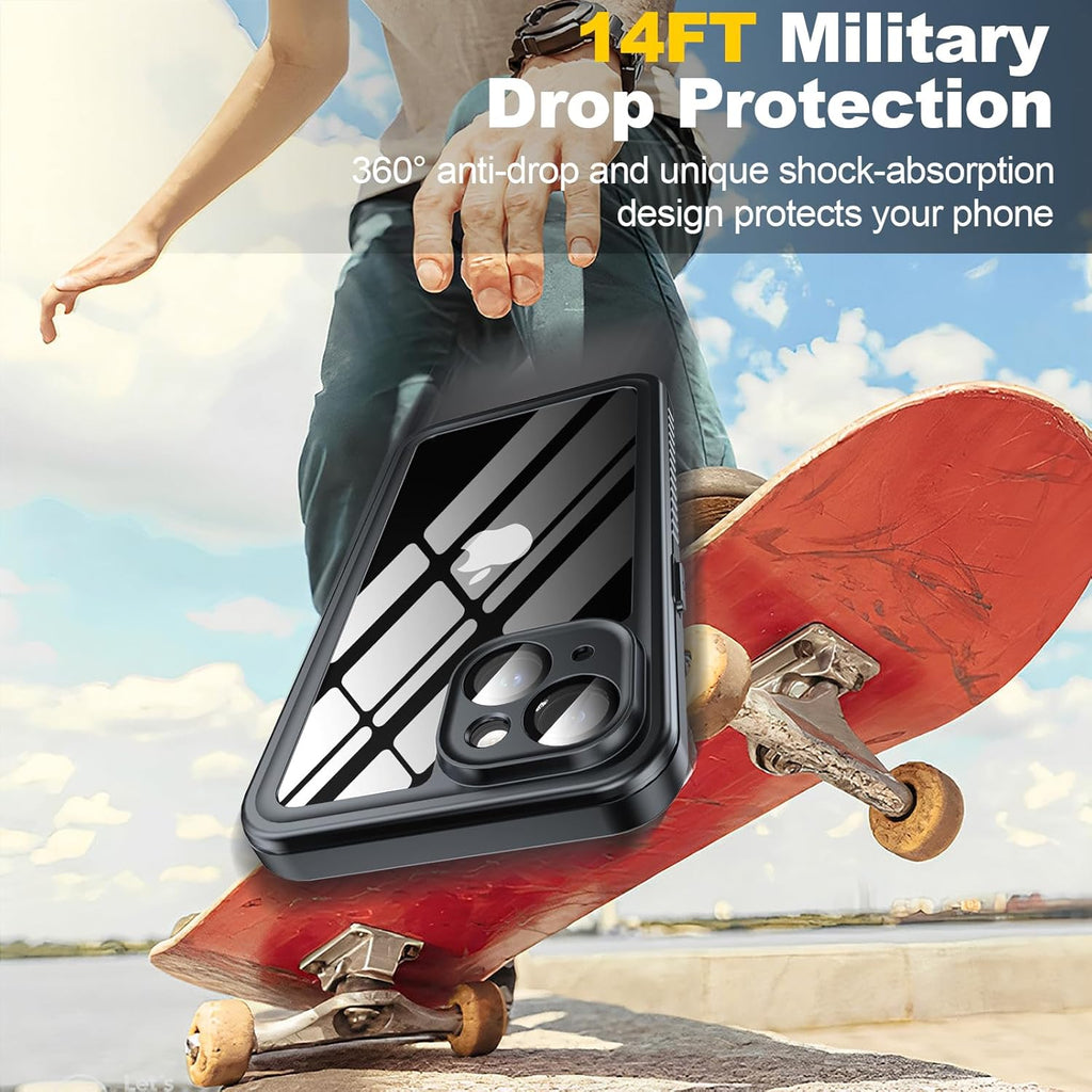 for iPhone 15 Case Waterproof - Built-in Privacy Screen Protector & HD Screen Protector [IP68 Underwater] Shockproof Dustproof Full Body Protection iPhone 15 Phone Case Black