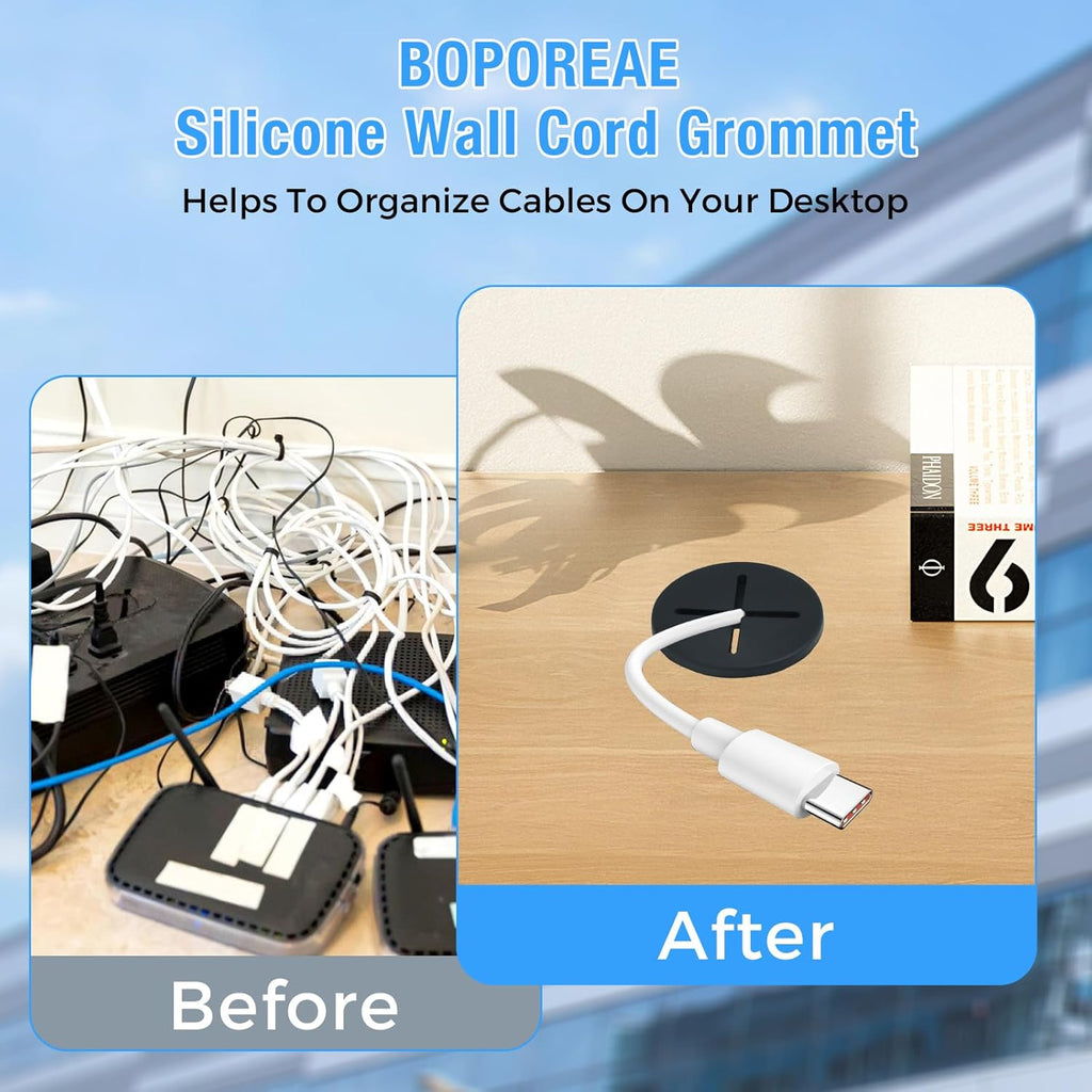 Desk Grommet, 3/4 in 20 mm Silicone Rubber Grommets, Black Desk Hole Cover for Cables, Flexible Wall Cord Pass Through Grommet for Office Table Computer Home Furniture Wire Organizer-8 Pcs