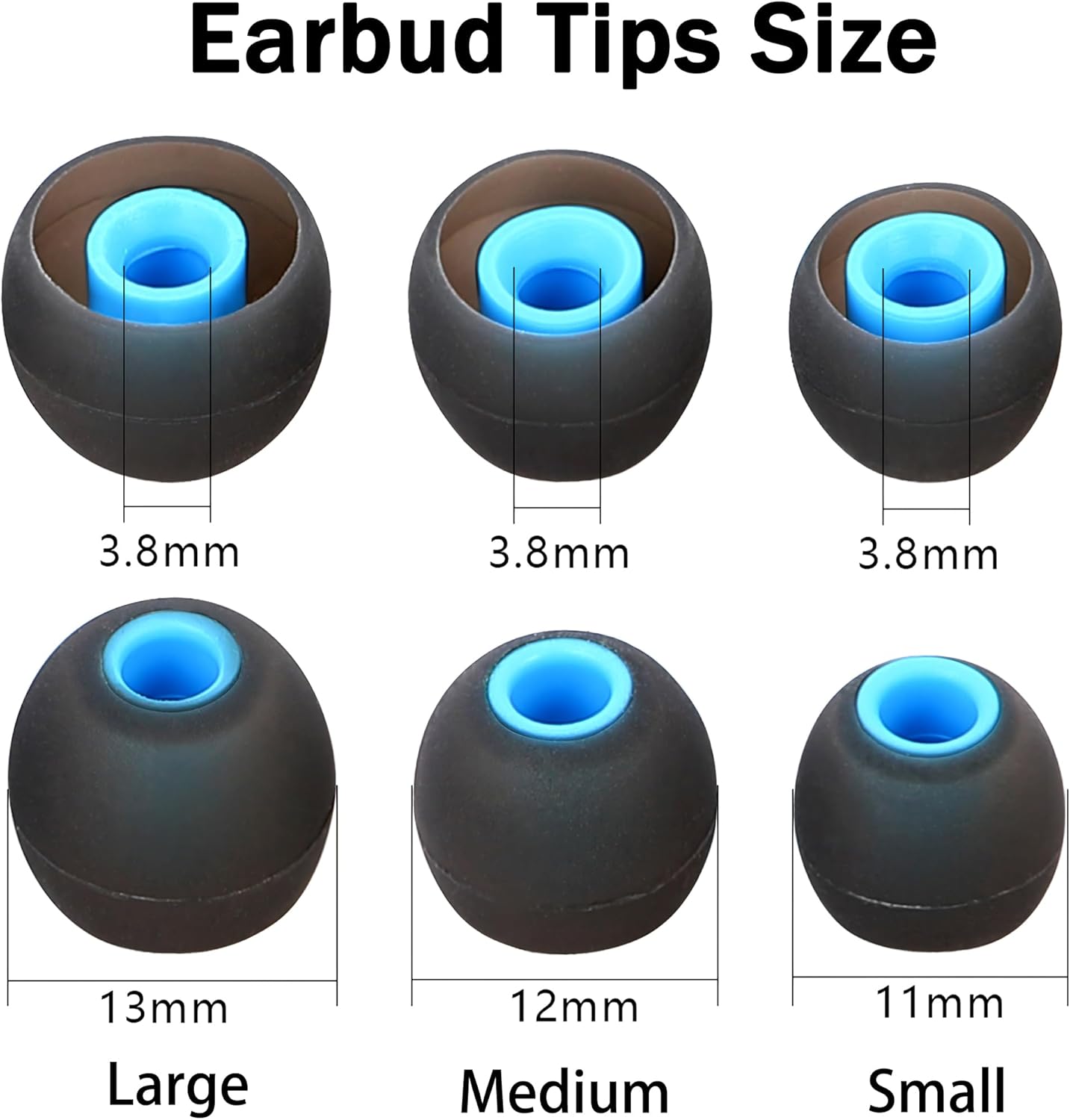 Silicone Earbud Tips for Most In-Ear Earbuds (Inner Hole 3.8mm -5.1mm) - 9 Pairs S M L