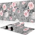 Pink Roses Desk Mat,Large Spring Blooming Flowers and Leaves Gaming Keyboard Mouse Pad,Non-Slip Rubber Base Desk Pad Thick Stitched Edges Waterproof Mousepad Mouse Mat 31.5"x11.8"
